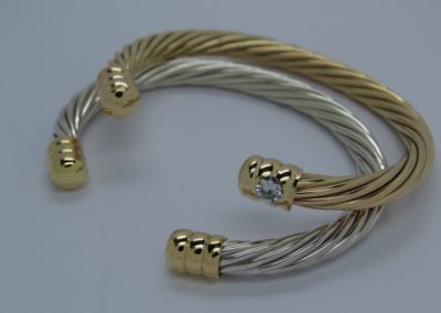 18ct 9ct Yellow Gold and Silver twisted cable bangles, Diamond set