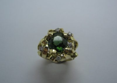 Green Tourmaline and Diamond 18ct Yellow Gold dress ring 1