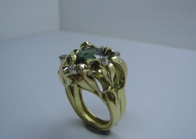 Green Tourmaline and Diamond 18ct Yellow Gold dress ring 2